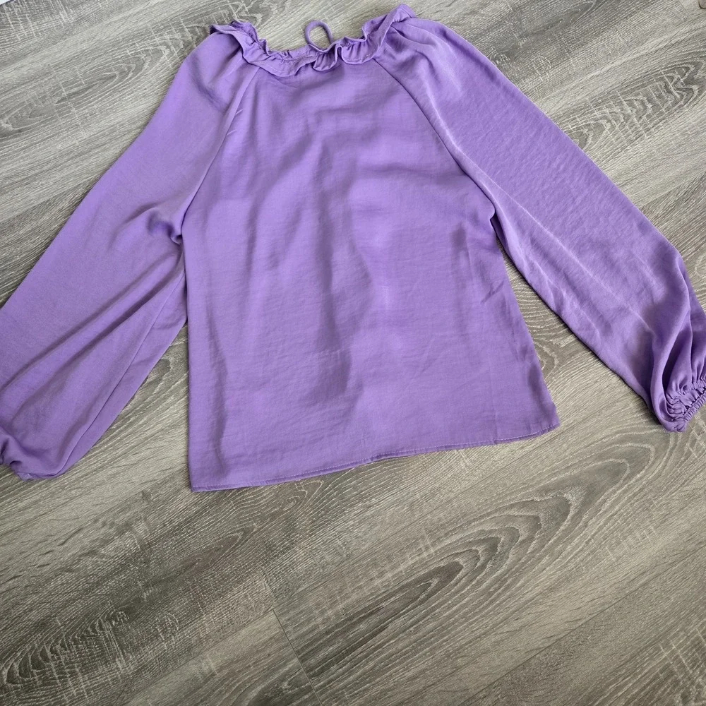 CeCe Lattice Raglan Sleeve Top Slate Lavender Size Xs  Ruffle‎ Blouse